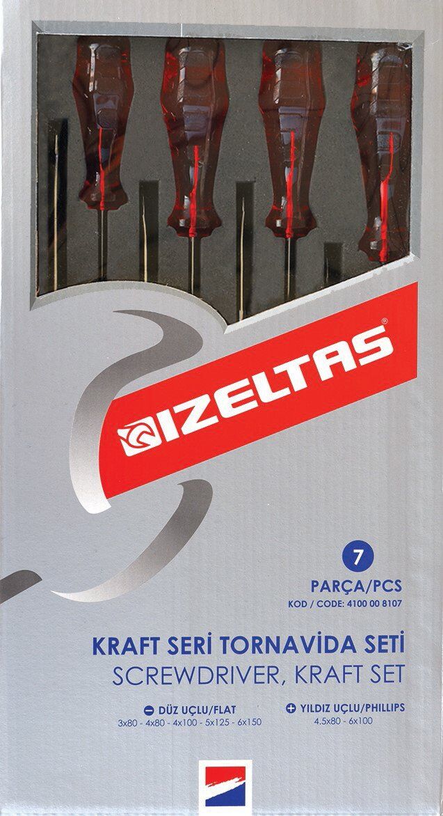 İzeltaş Kraft Seri  7 Parça Tornavida Seti  (Düz-Yıldız)