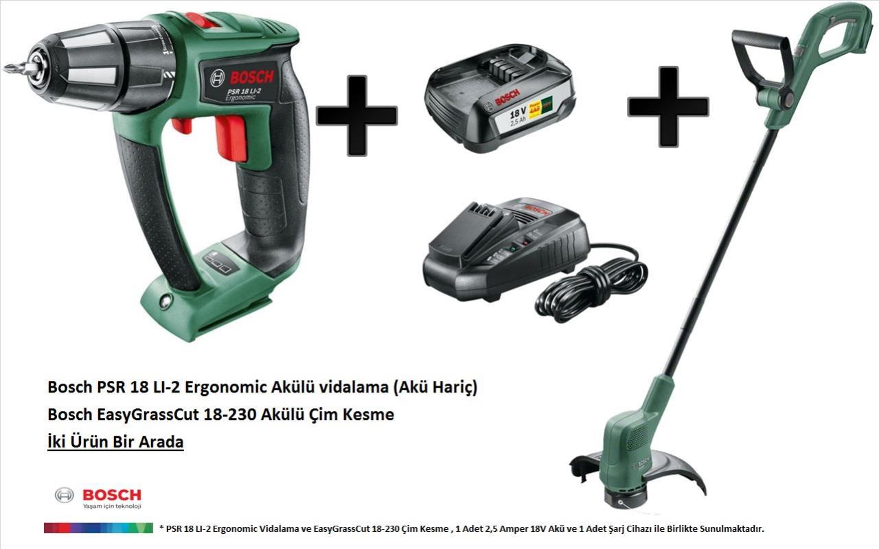 Bosch Psr 18 LI-2 Ergo Vidalama + EasyGrassCut 18-230 Kenar Kesme