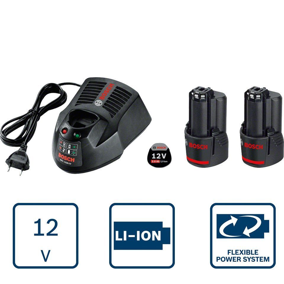 Bosch GAL 1230 CV +2 x GBA 12V 2 Ah Başlangıç seti - 2 Adet Akü 1 Adet Şarj Cihazı