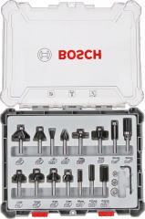 Bosch 15 Parça Profesyonel Karışık Freze Bıçağı (Ucu) Seti 8 mm Şaftlı